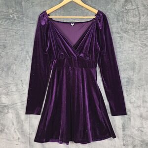 Womens Dress Medium Purple Velvet Babydoll Y2K Glitter Witch Ren Fair Whimsigoth